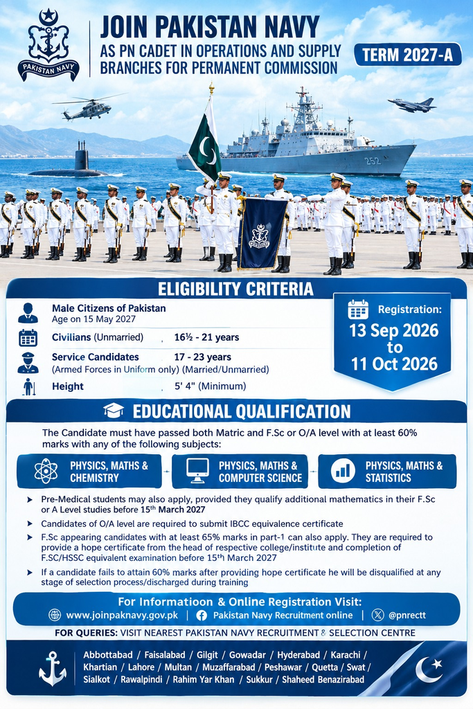 Apply in PN Cadet 2027-A Join Pakistan Navy